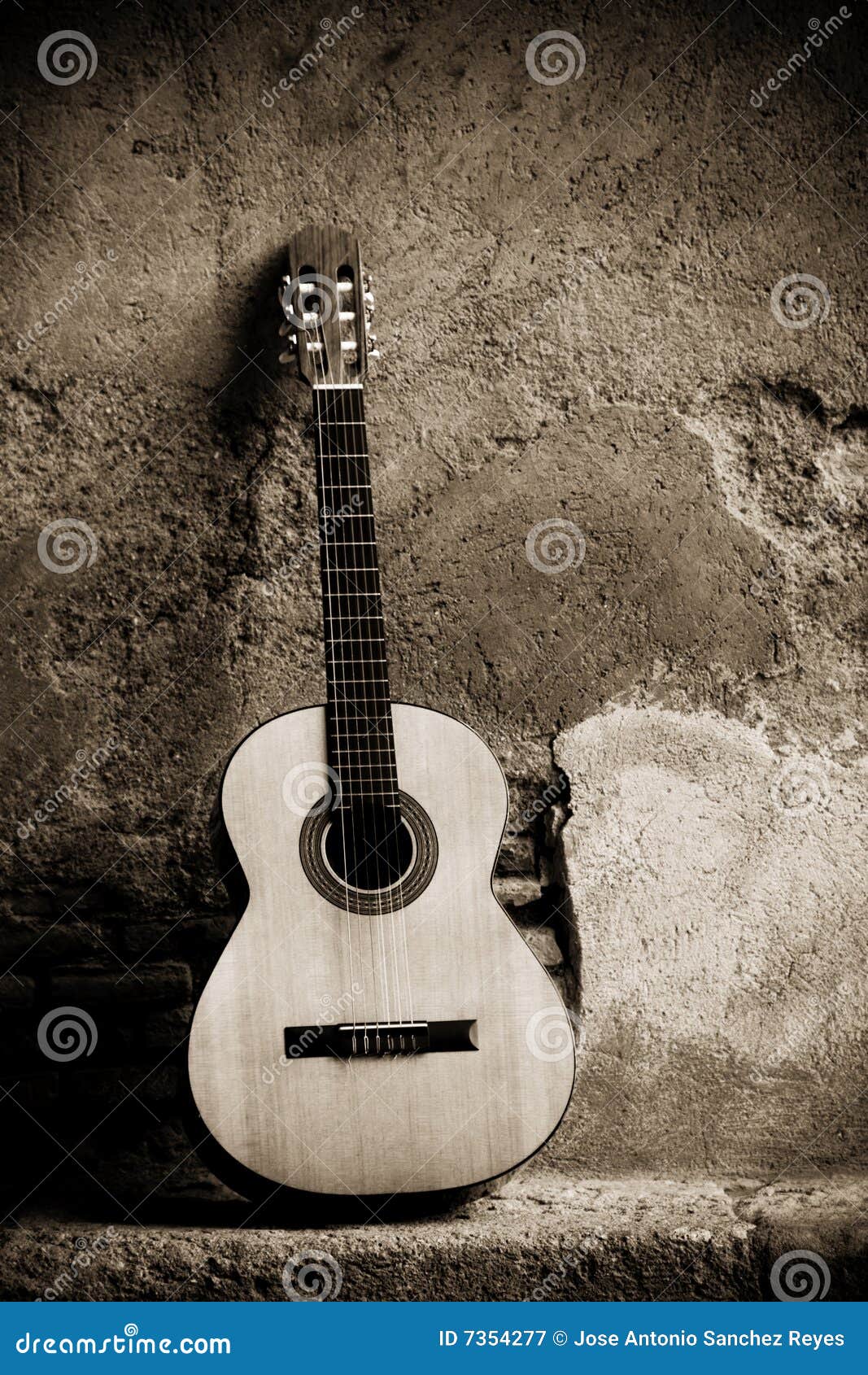 Classic guitar on wall stock image. Image of spanish, instrument 7354277
