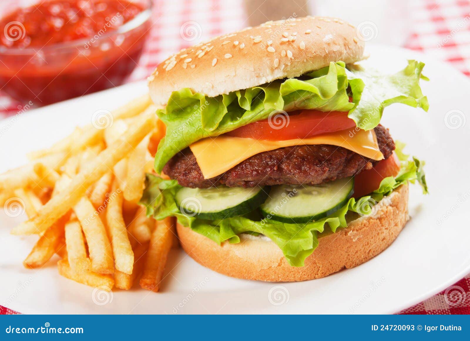 Classic Hamburger with French Fries Stock Image - Image of horizontal ...