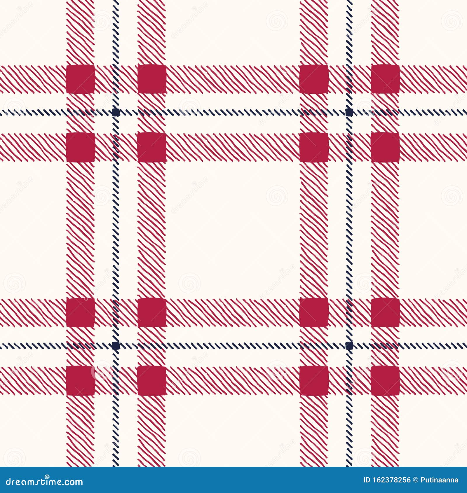 Classic Hand-Drawn Plaid Checks Blue and Red Plaid Checks on White ...