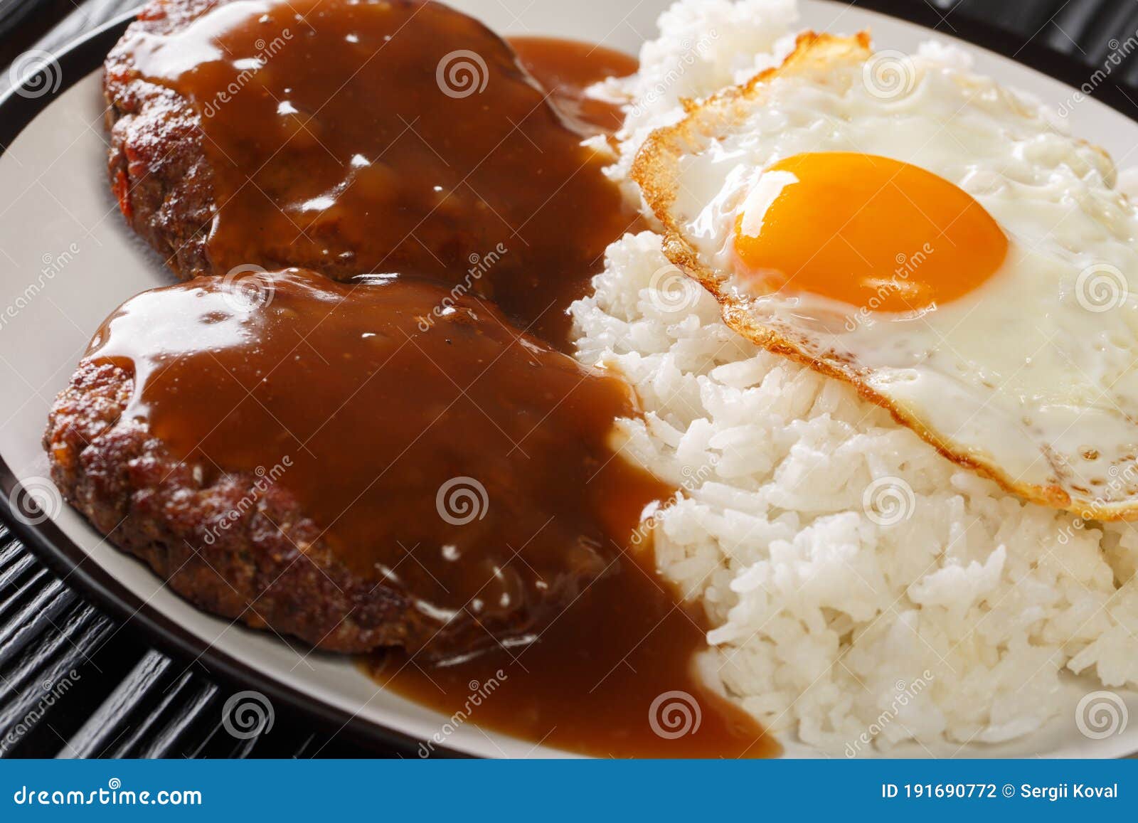 Classic Hawaiian Dish, Loco Moco Consists Of Steamed Rice With Juicy
