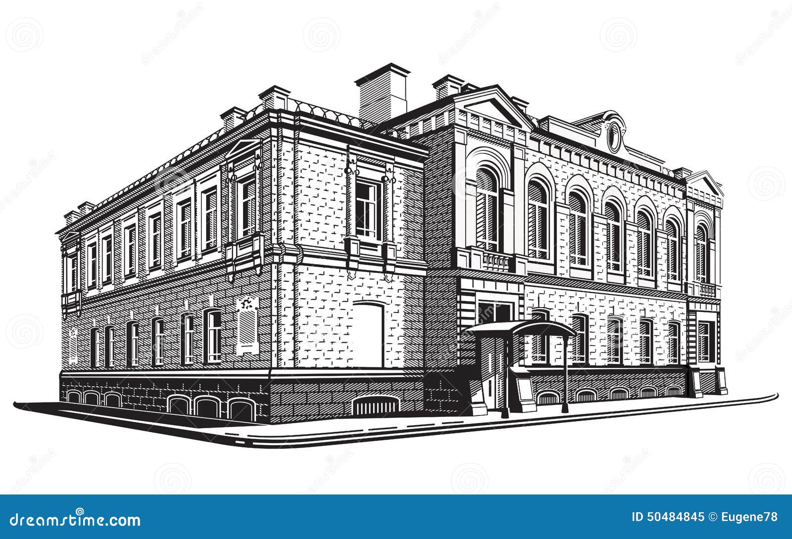 Classic House in the Style of Engraving Stock Vector Illustration of engraving, contour 50484845