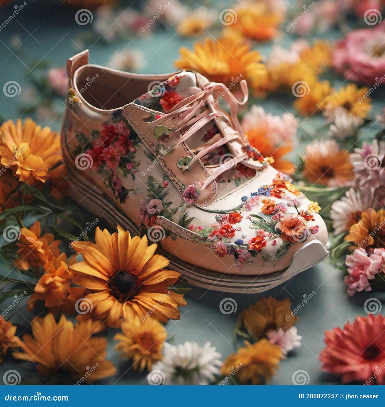 A Classic Image of a Shoe with Flowers Stock Illustration Illustration of pattern, spring