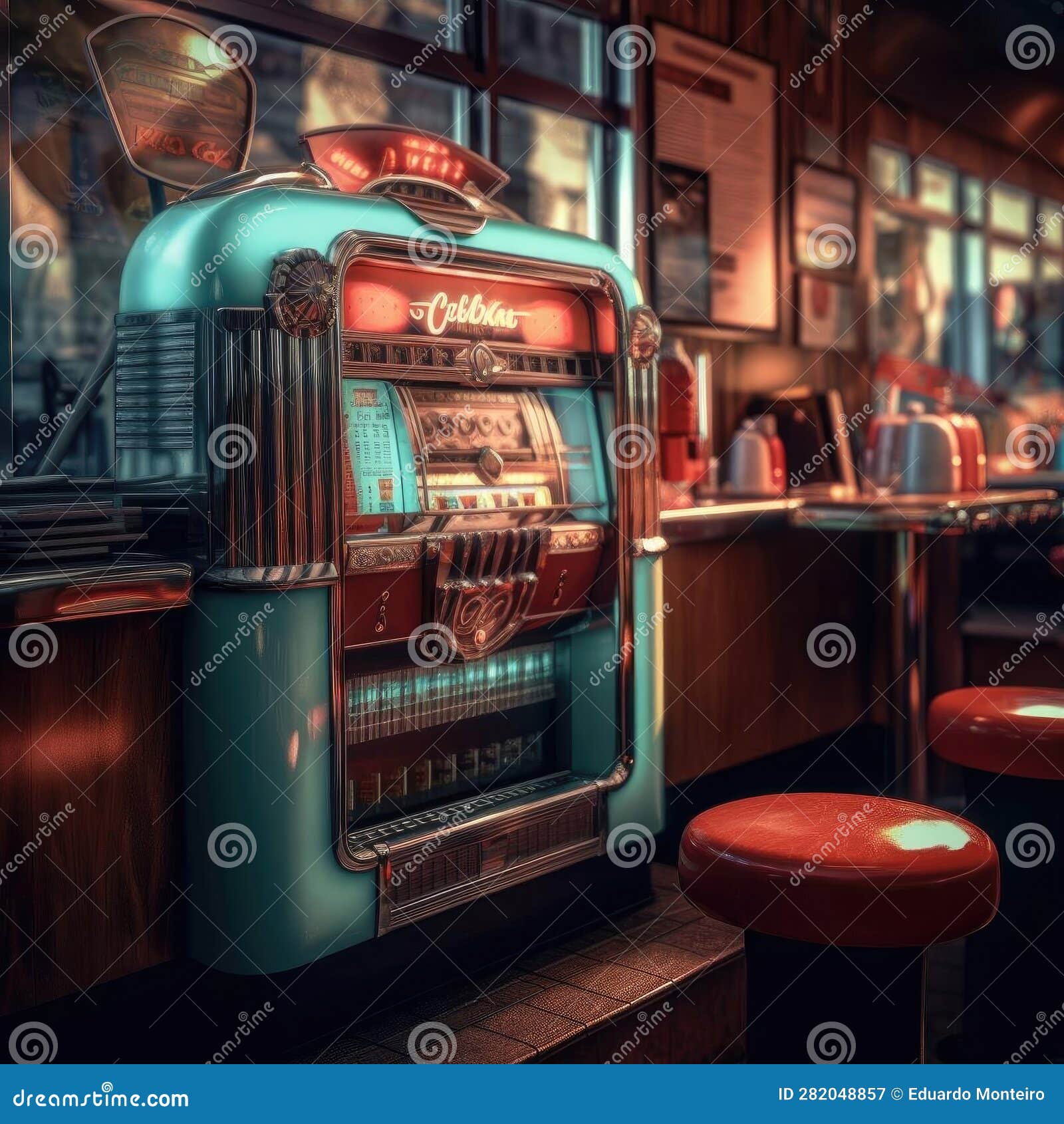 A Classic Jukebox Machine in a Diner Stock Illustration Illustration