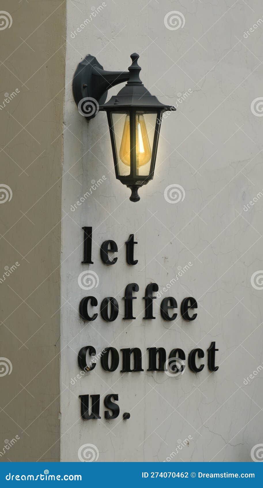 Classic Lamp Above Word & X22;let Coffee Connect Us& X22; Stock Photo
