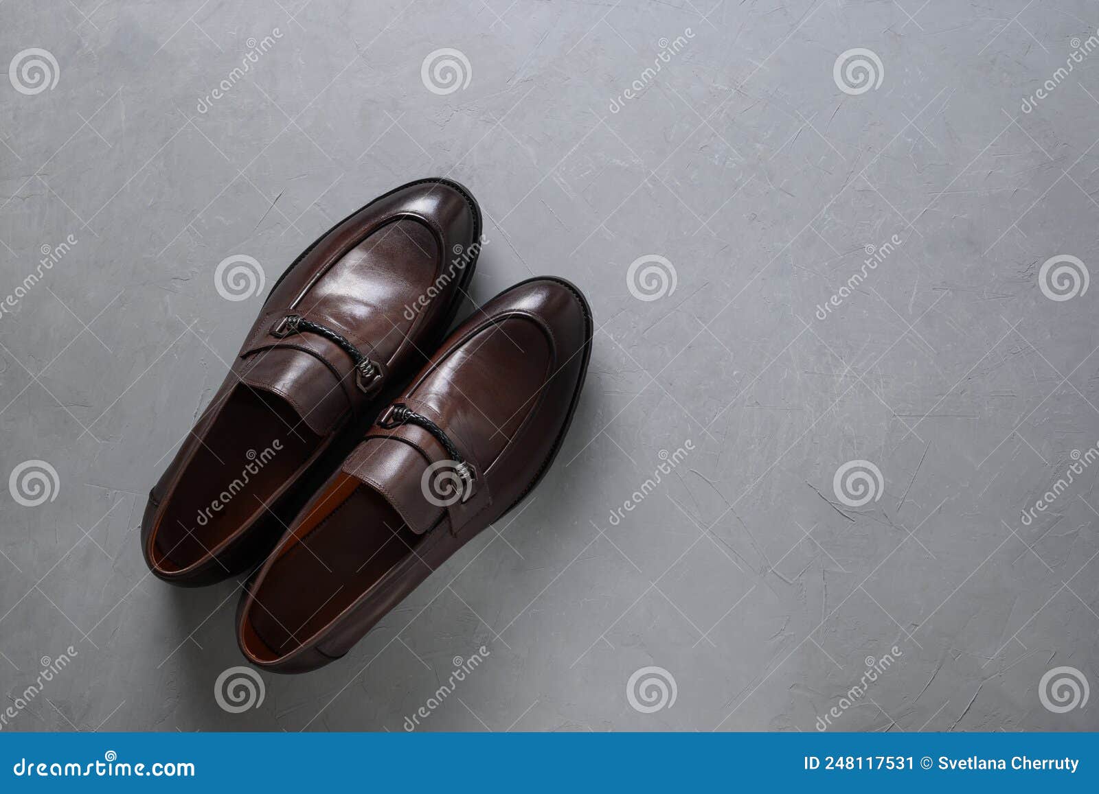 Classic Male Brown Leather Shoes. Top View. Flat Lay. Stock Image ...