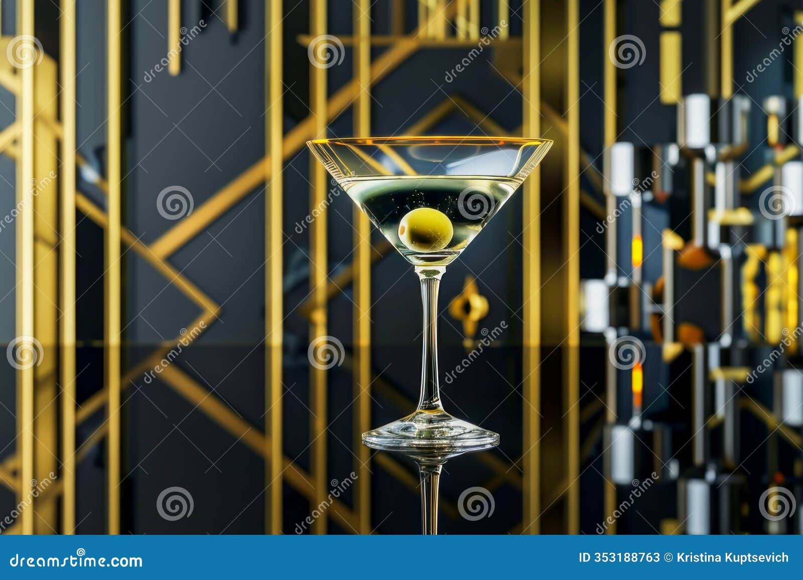 classic martini with a green olive in sleek glass