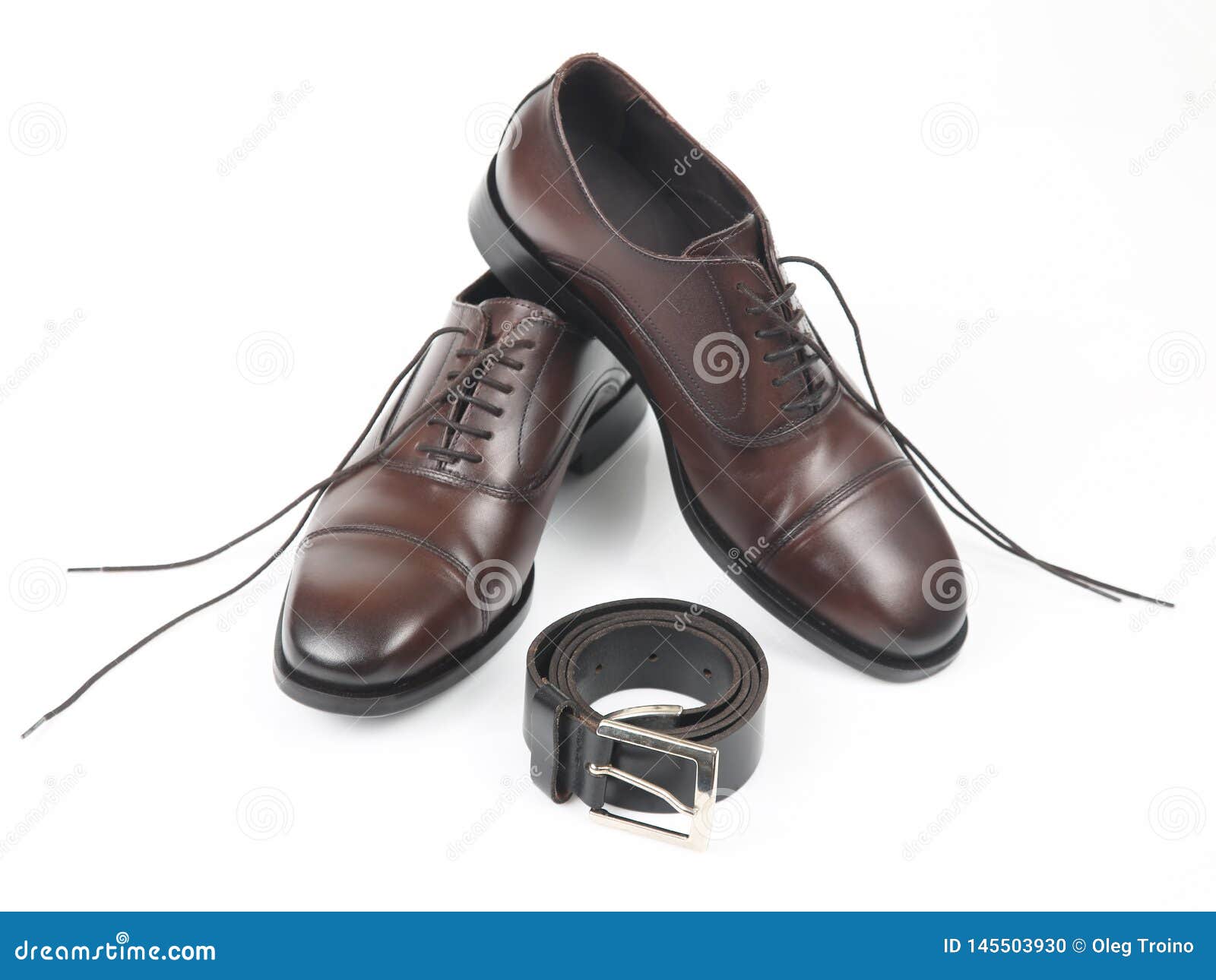 Classic Men`s Shoes, Belt on White Background Stock Photo - Image of ...