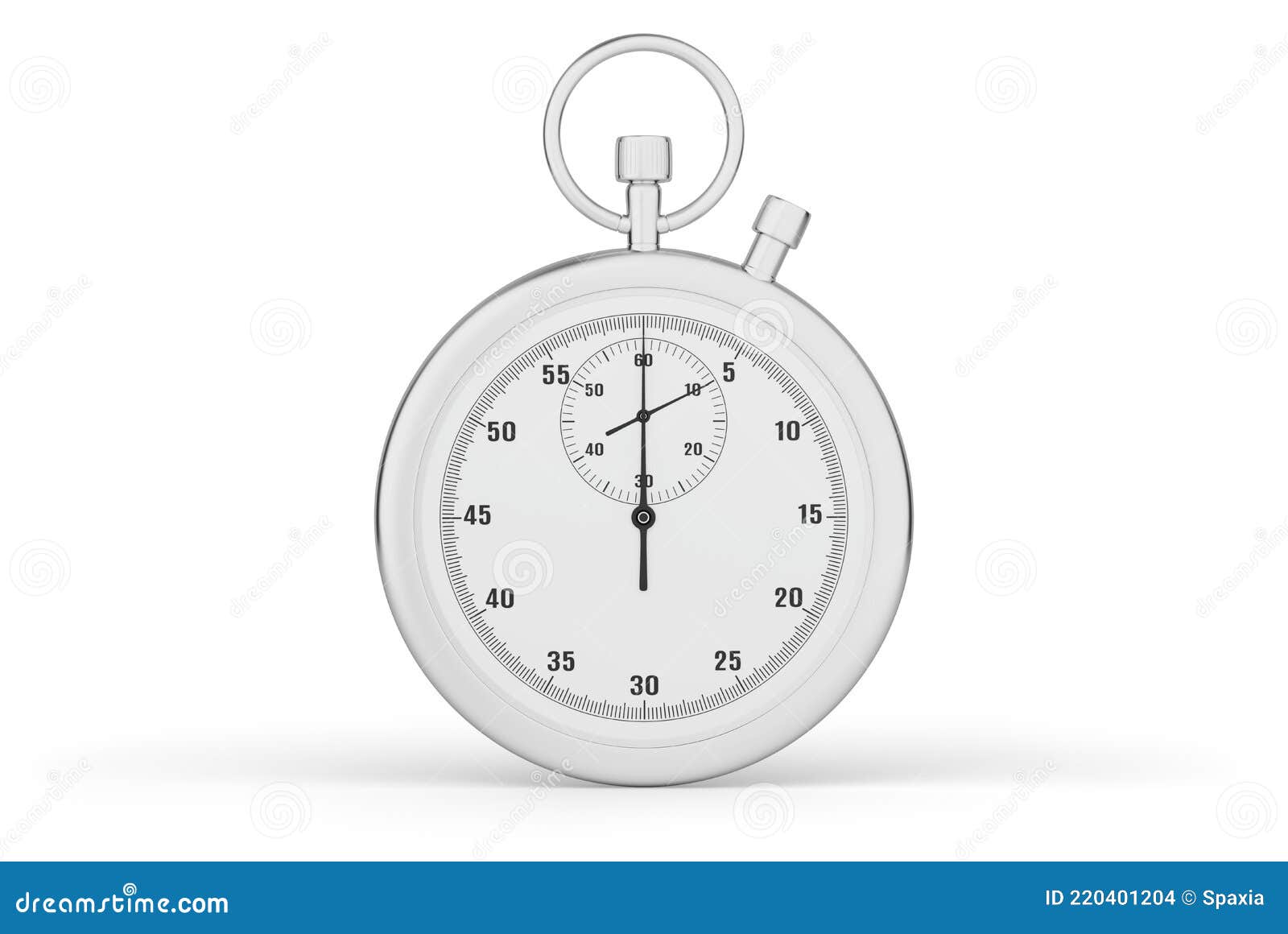 Classic Metallic Chrome Mechanical Stopwatch Isolated on White Stock