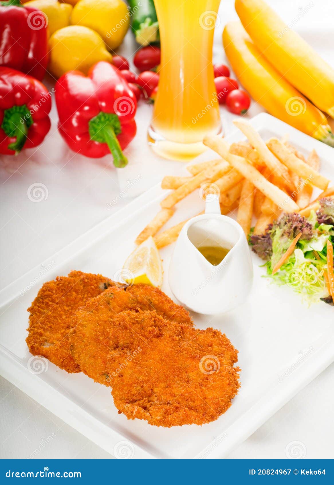 Classic Milanese Veal Cutlets and Vegetables Stock Image Image of