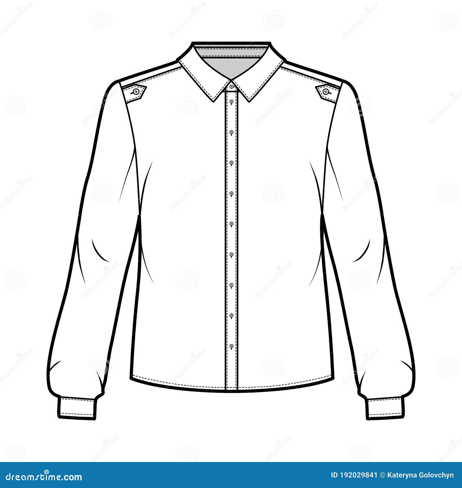 Classic Military Style Shirt Technical Fashion Illustration with ...