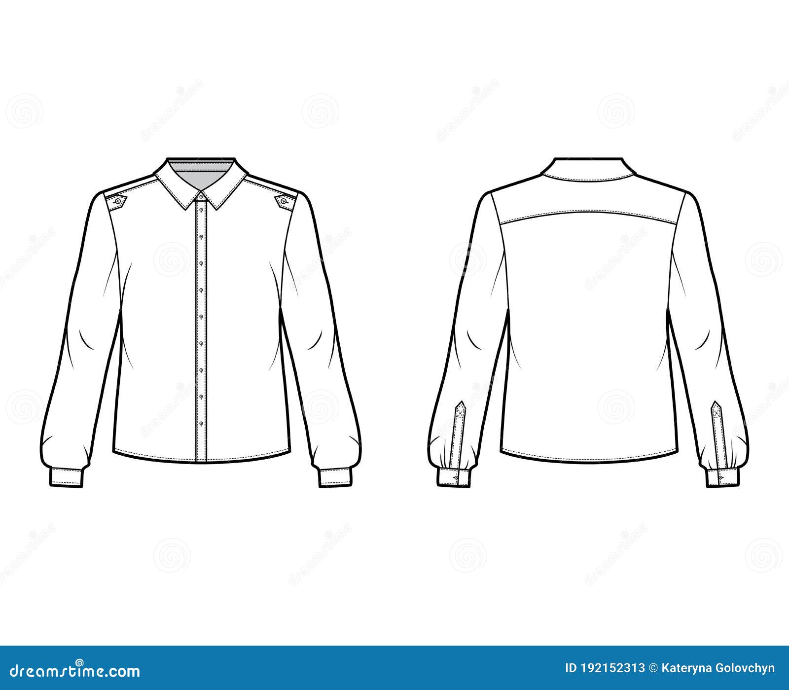 Classic Military Style Shirt Technical Fashion Illustration with ...