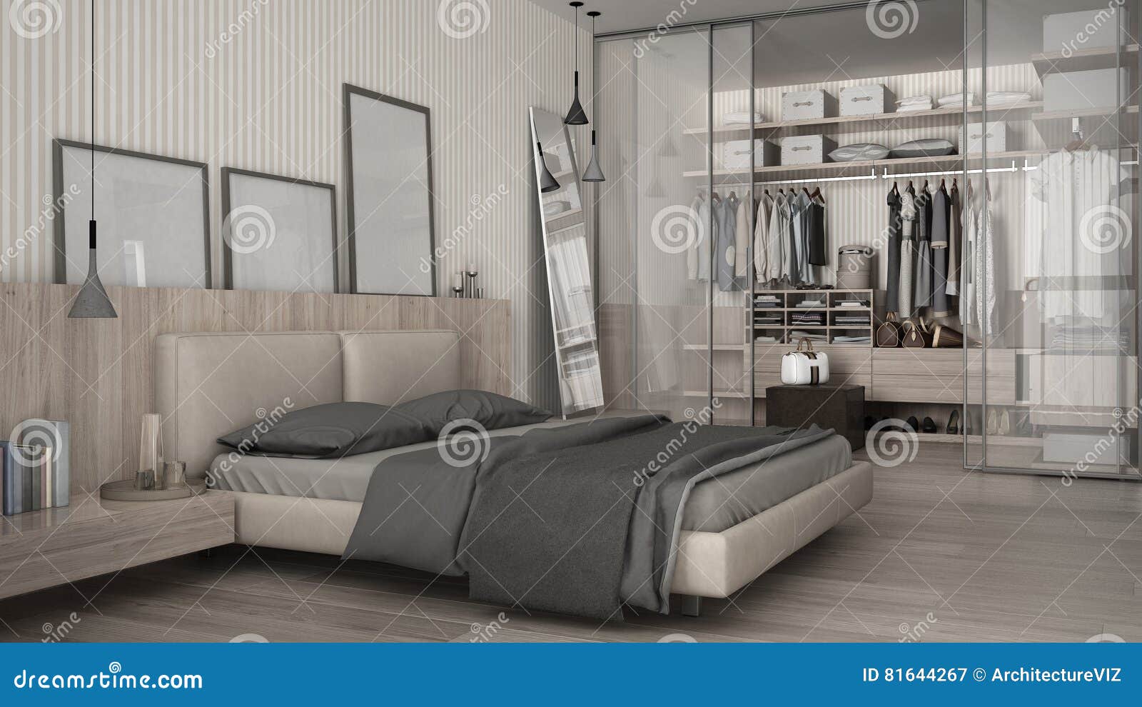 Classic Minimal Bedroom with Walkin Closet Stock Image Image of