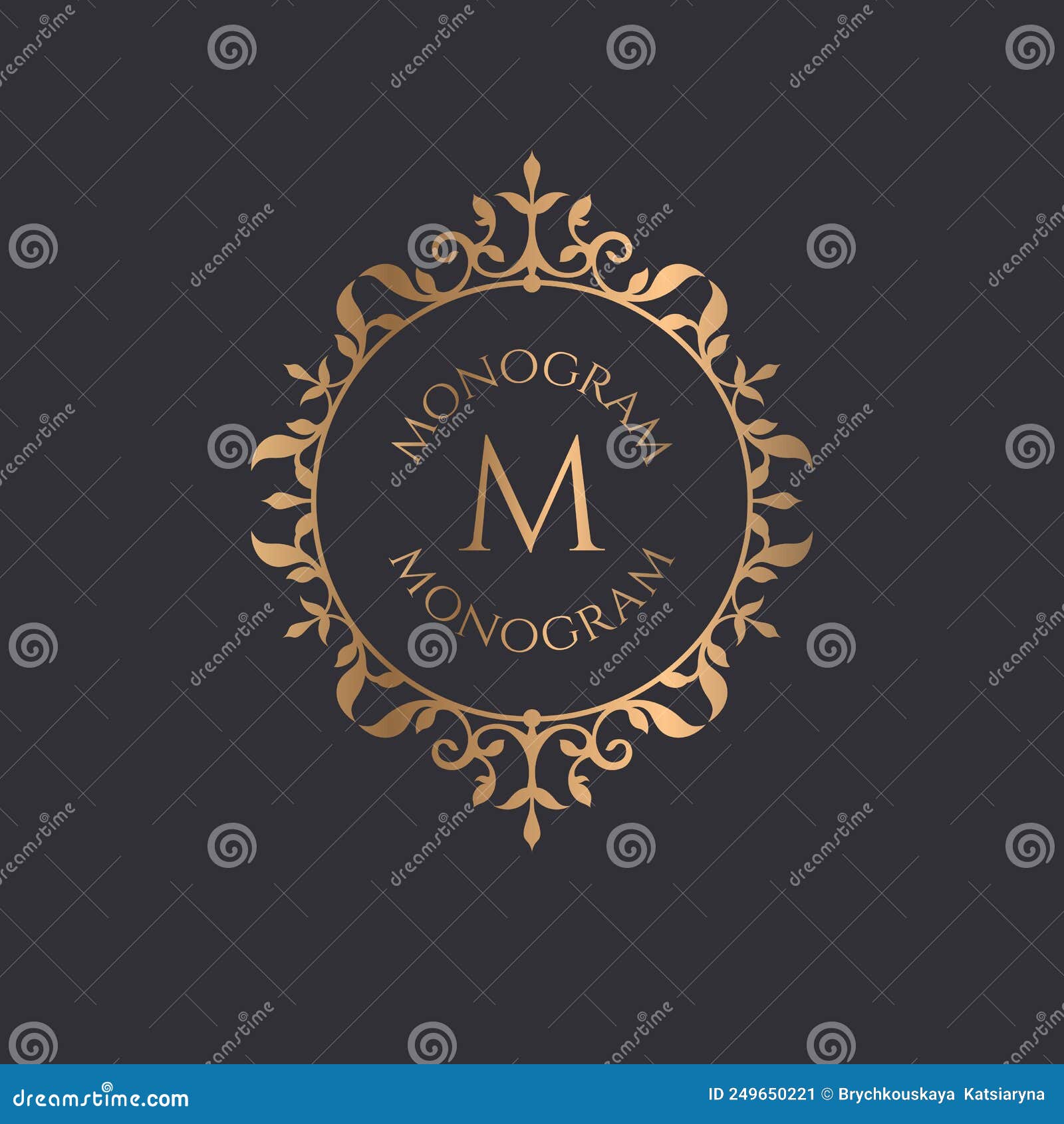 Classic Gold Monogram Frame. Floral Monogram. Stock Vector
