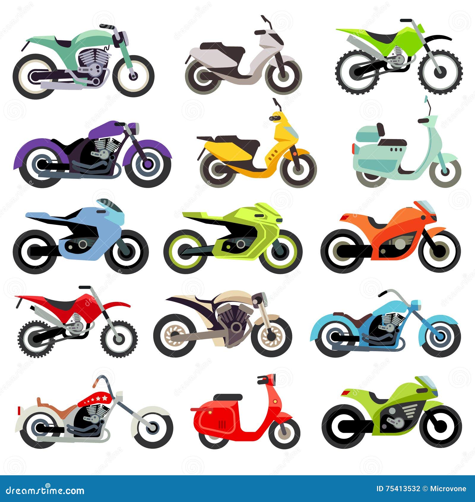 classic motorcycle motorbike flat  icons