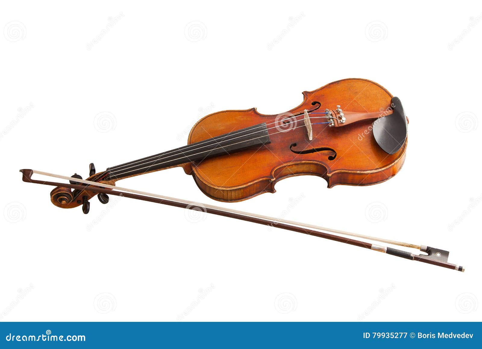 classic musical instrument, old violin  on a white background