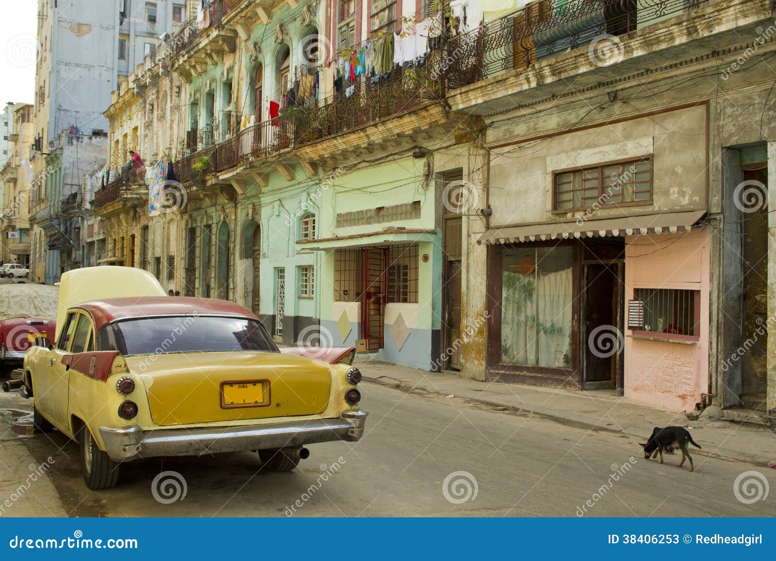 Classic Mustard Car in Cuban Street Stock Image Image of tourism