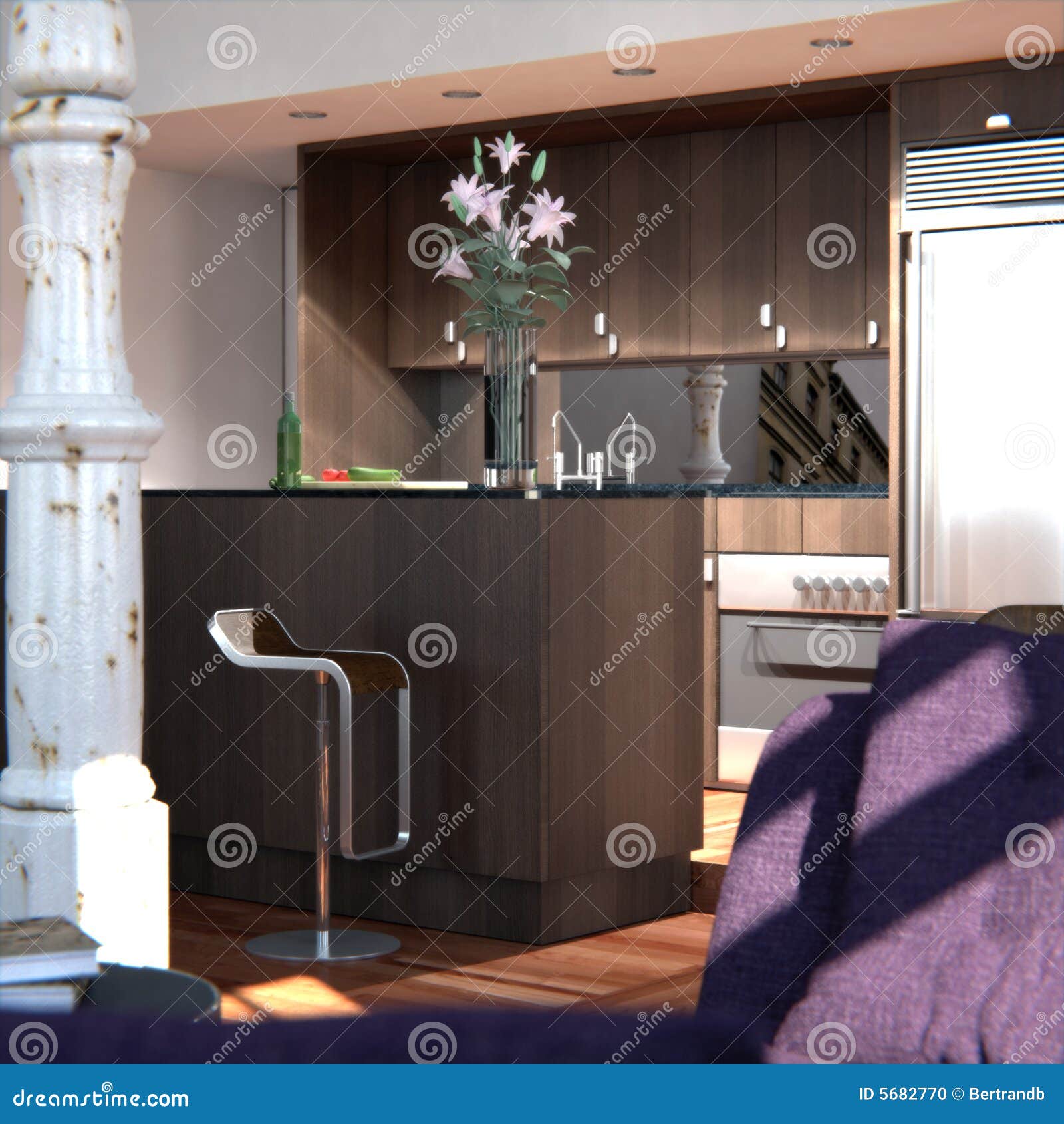 Classic New York Loft Kitchen Detail Stock Illustration