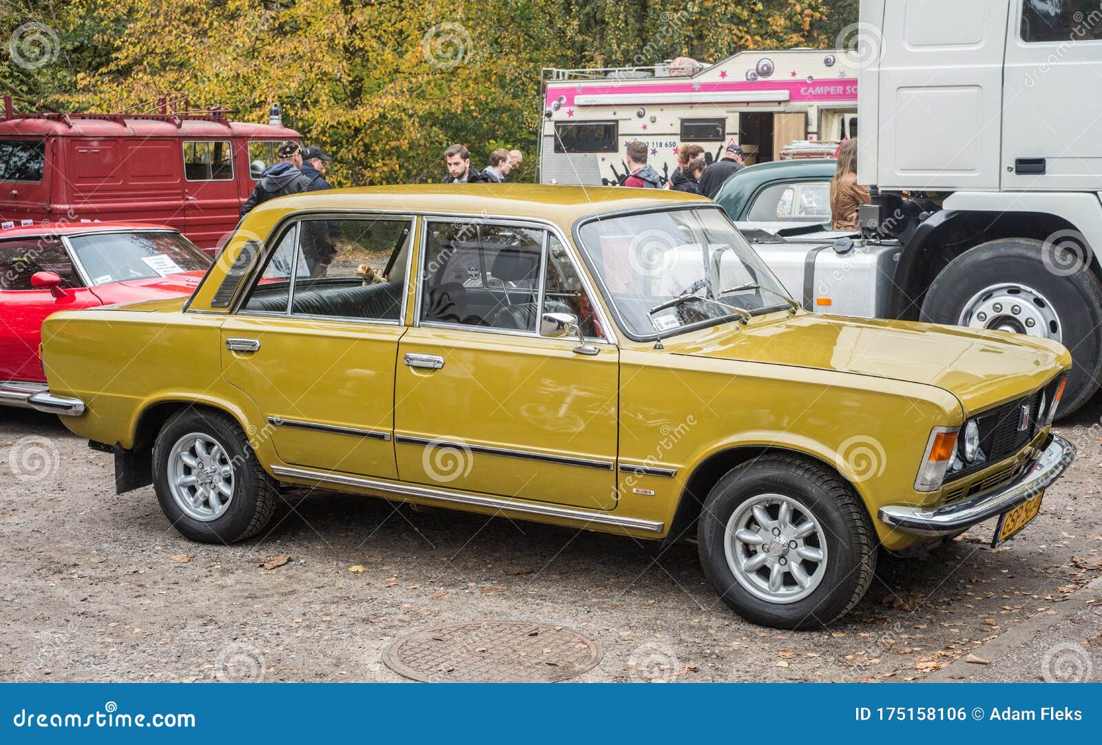 Classic Old Dark Yellow Polish Car Polski Fiat 125p Parked