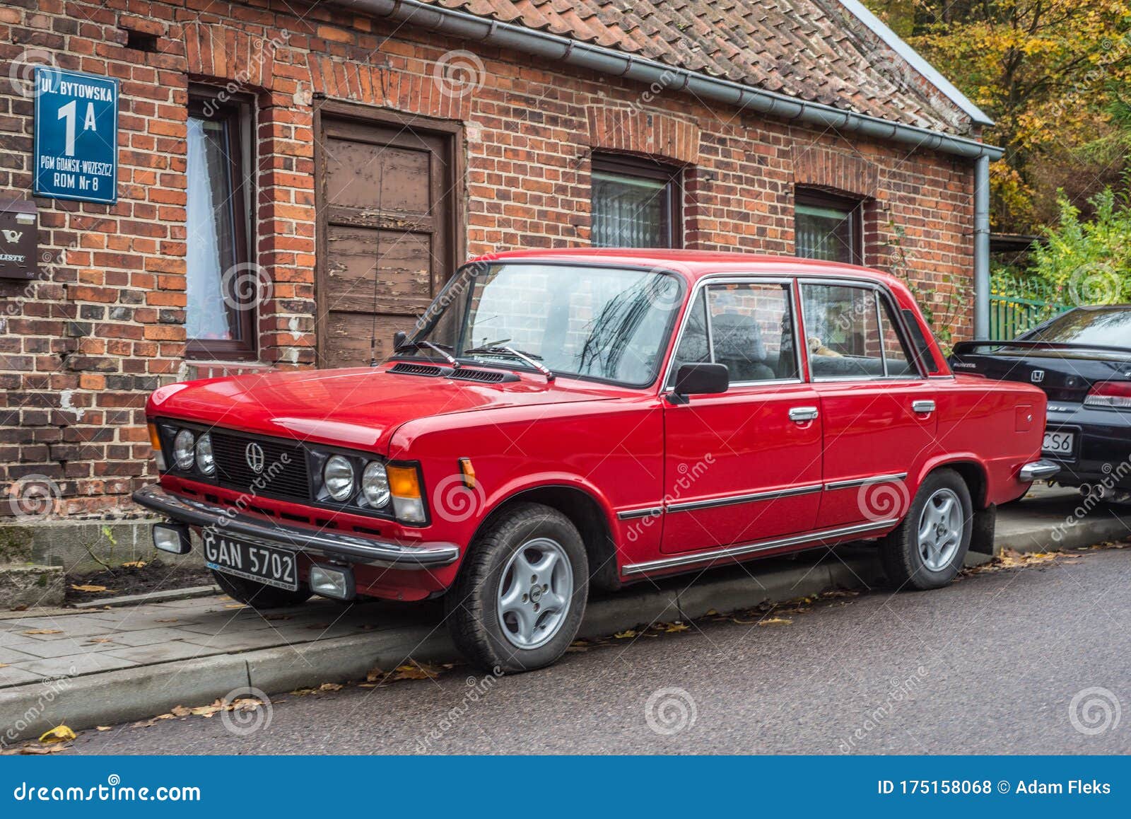 Classic Old Red Polish Car Polski Fiat FSO 1500 Parked
