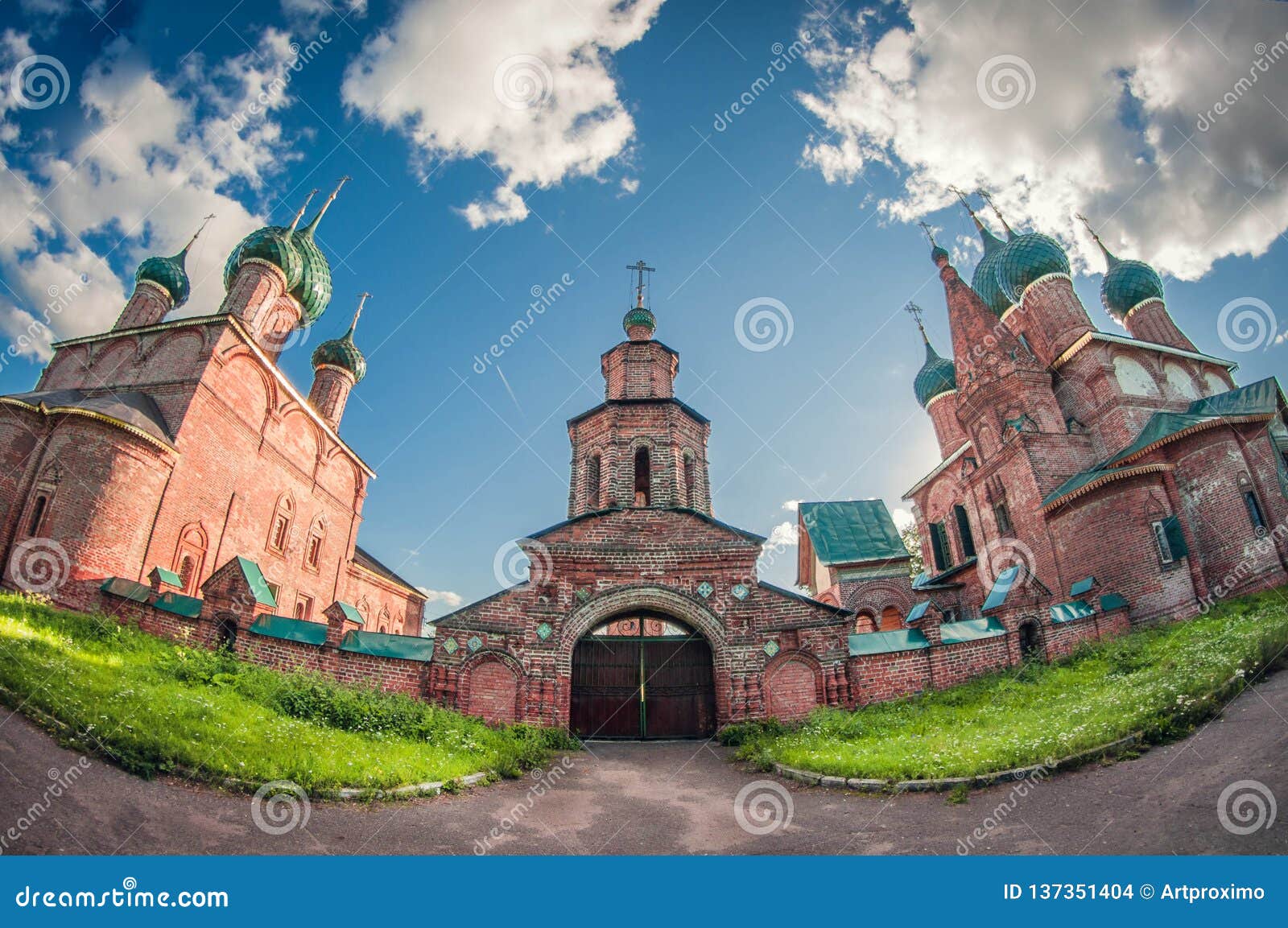 Download Classic Old Small Monastery Cathedral And Church In Russia. Distortion Perspective Fisheye Lens ...
