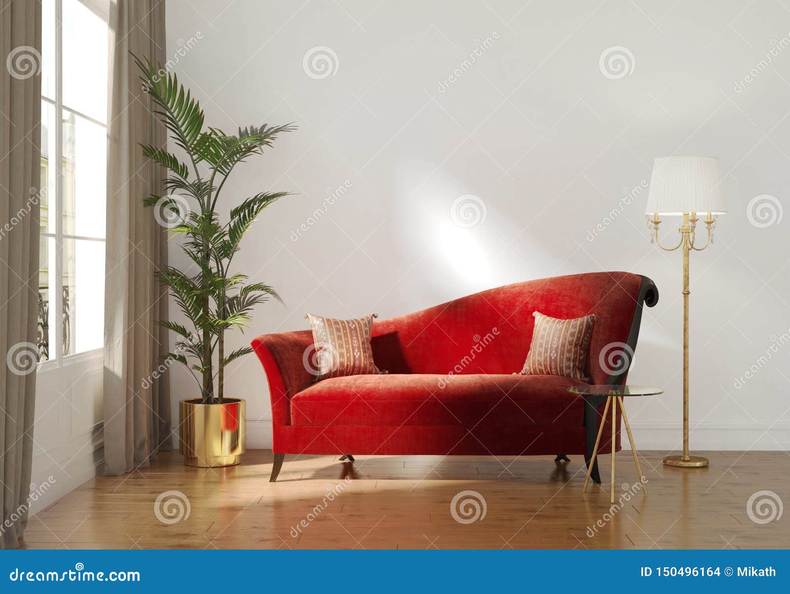 classic parisian luxury interior with red chaise lounge