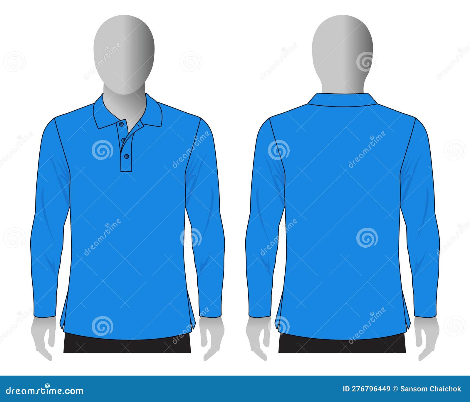 Blank Blue Long Sleeve Polo Shirt Template on White Background Stock ...