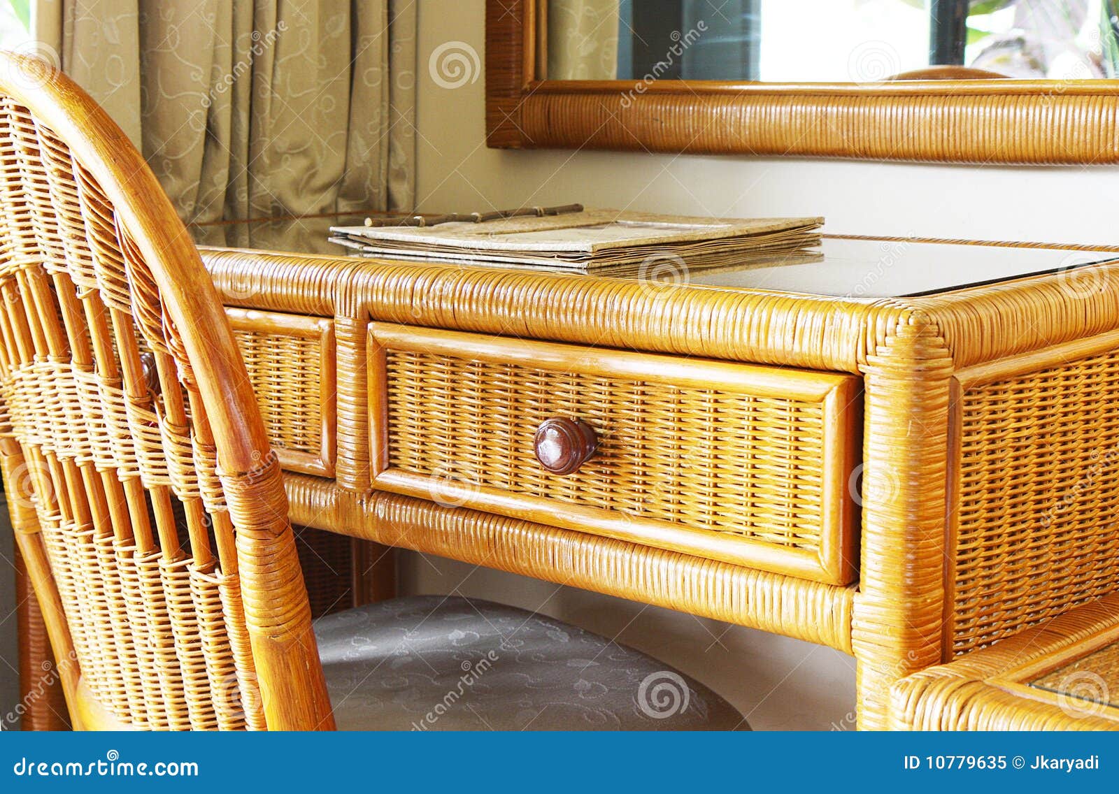 Classic Rattan Writing Desk And Chair Stock Image Image Of