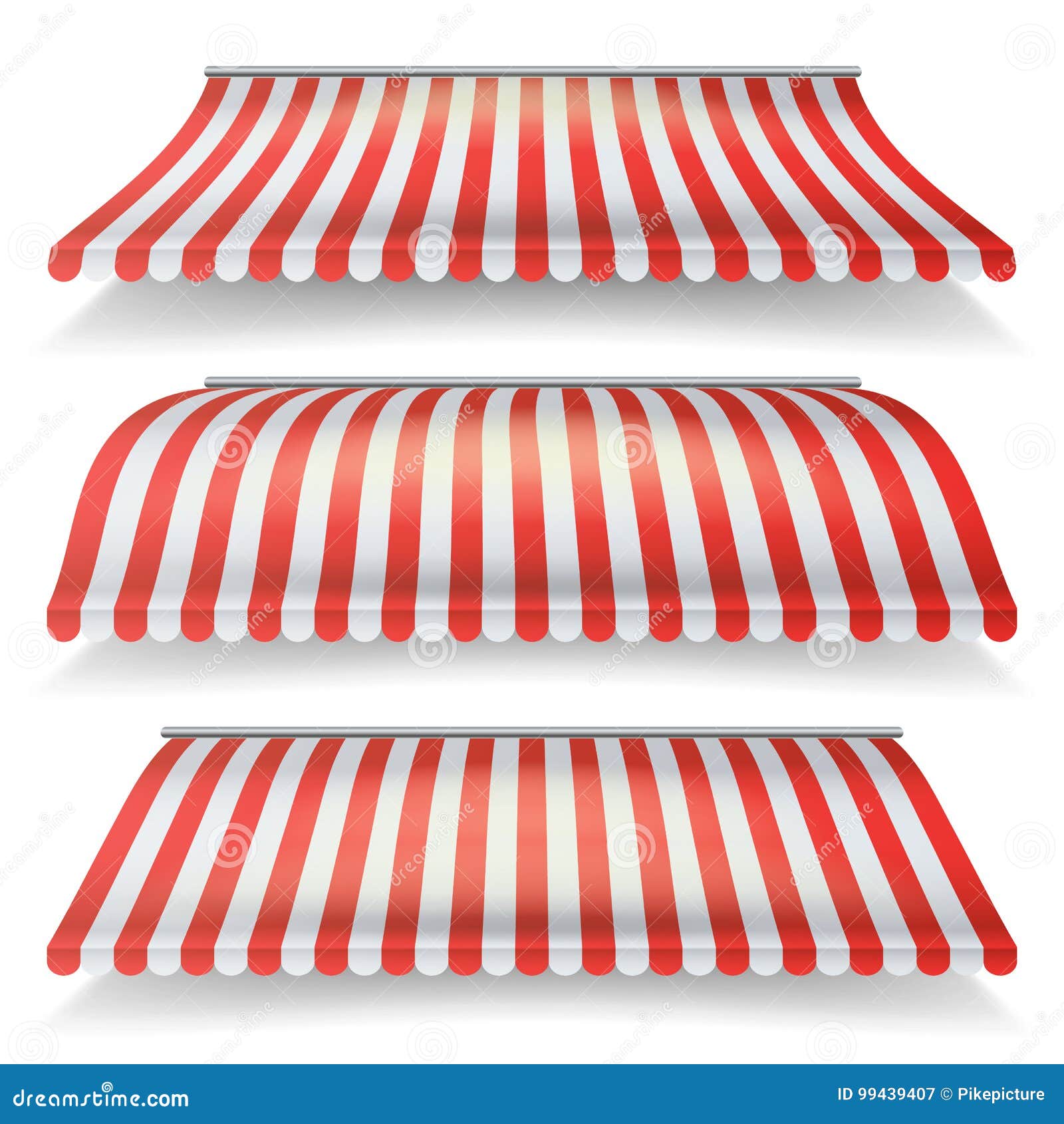 classic red and white awning  set. realistic store awning  on white background 