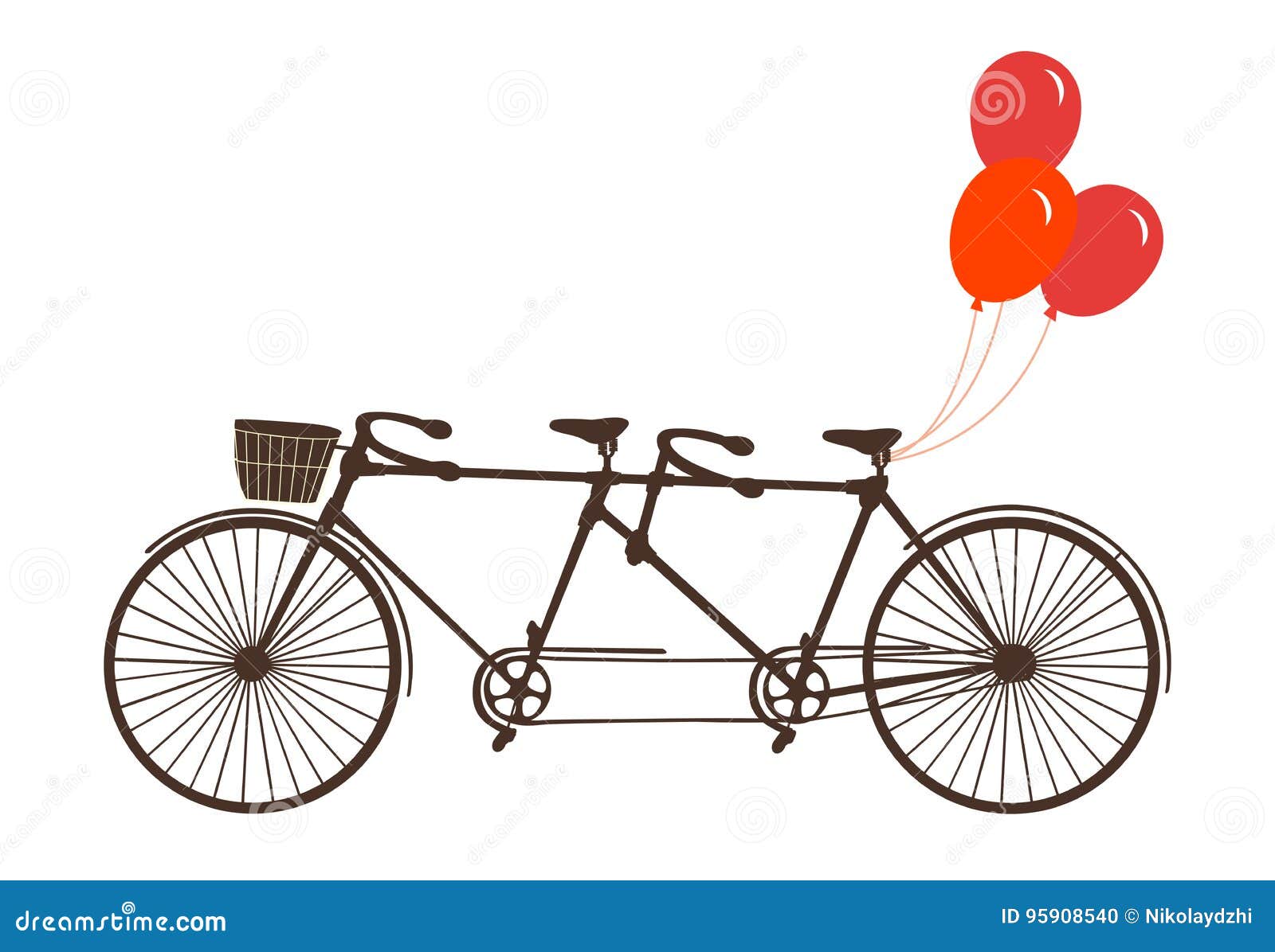 Classic Romantic Tandem Bicycle with Balloons Vector Isolated on Stock