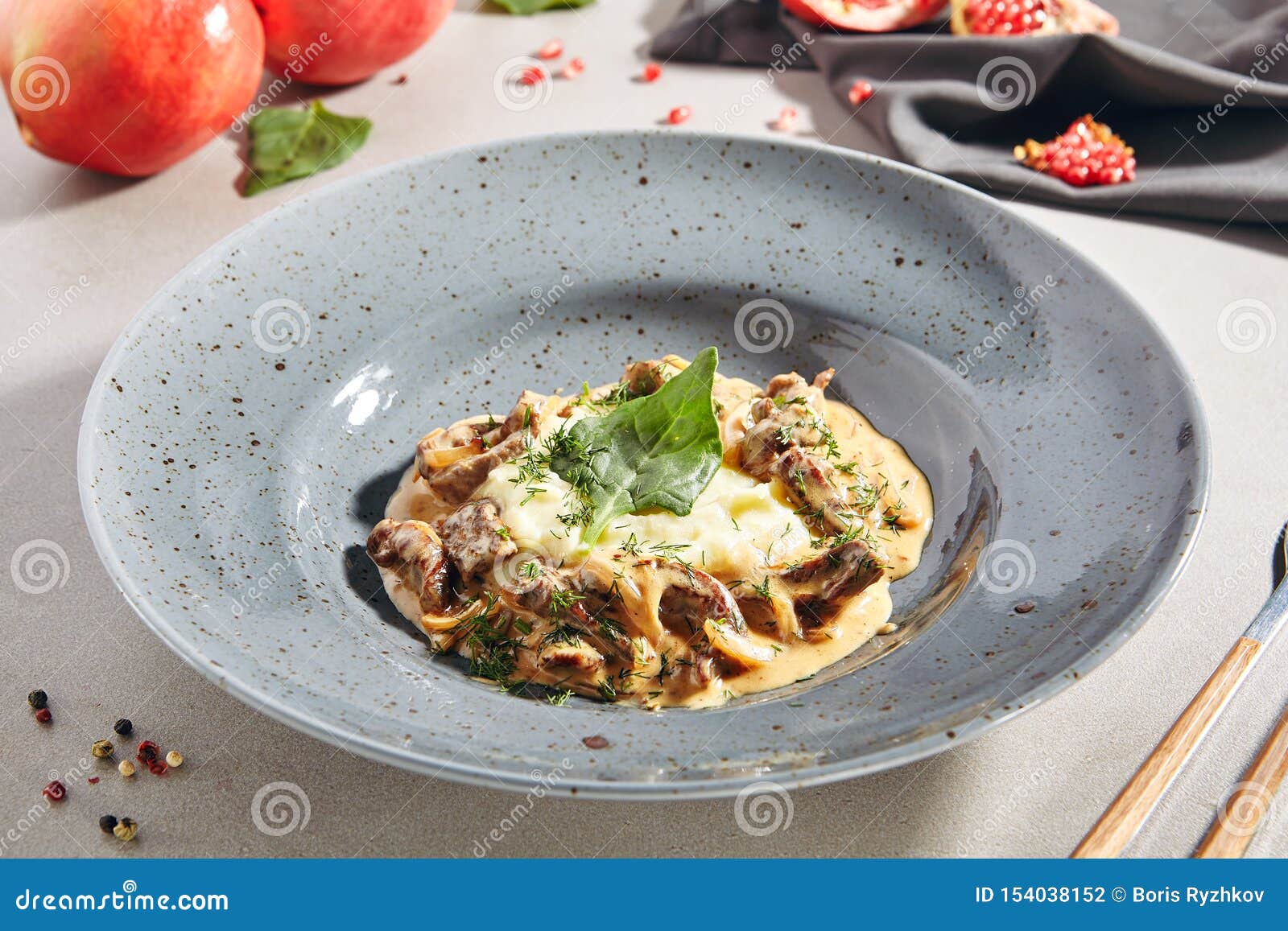 Classic Russian Beef Stroganoff Or Beef Stroganov Stock Photo Image Of Dish Greens 154038152