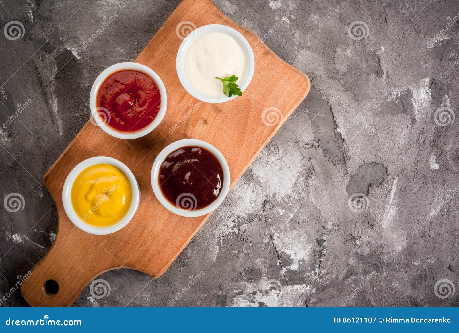 classic set of sauces in white saucers