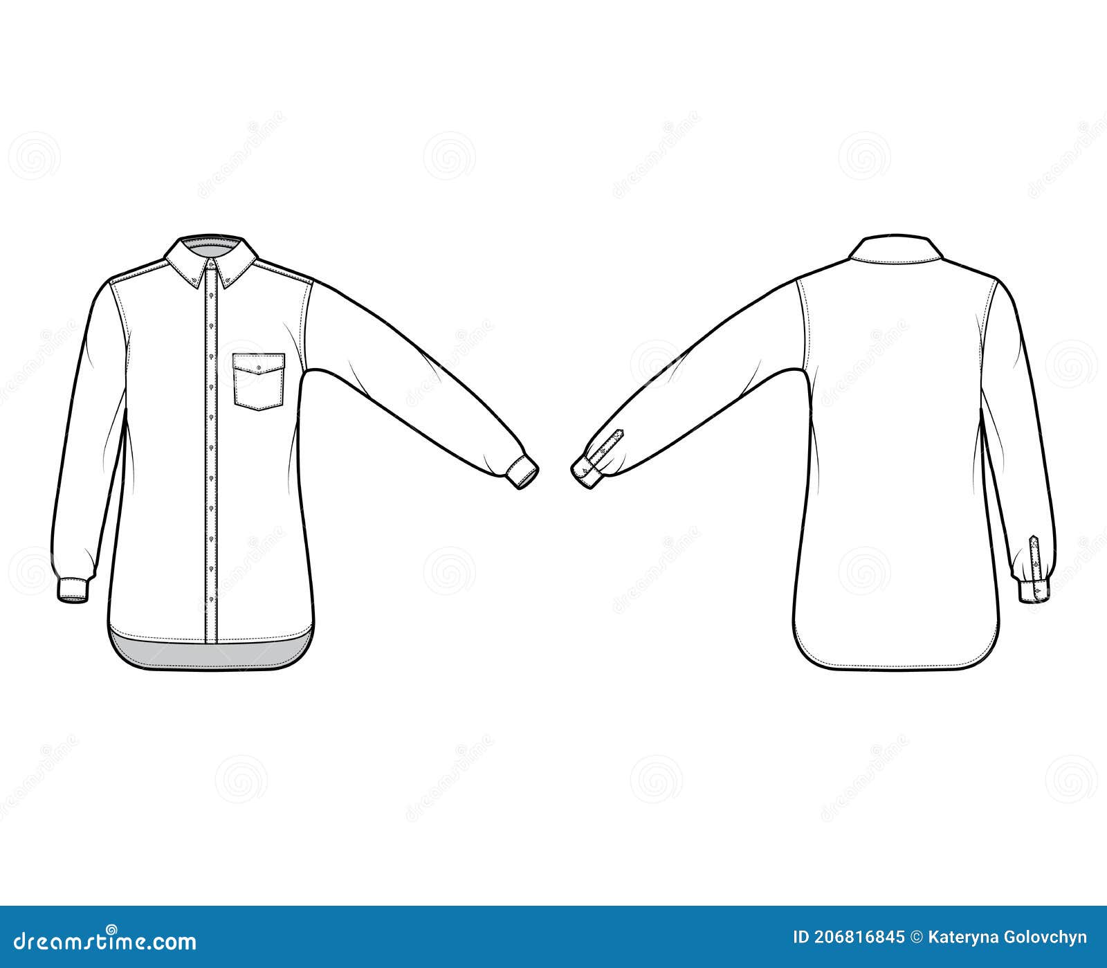 Classic Shirt Technical Fashion Illustration with Angled Pocket ...