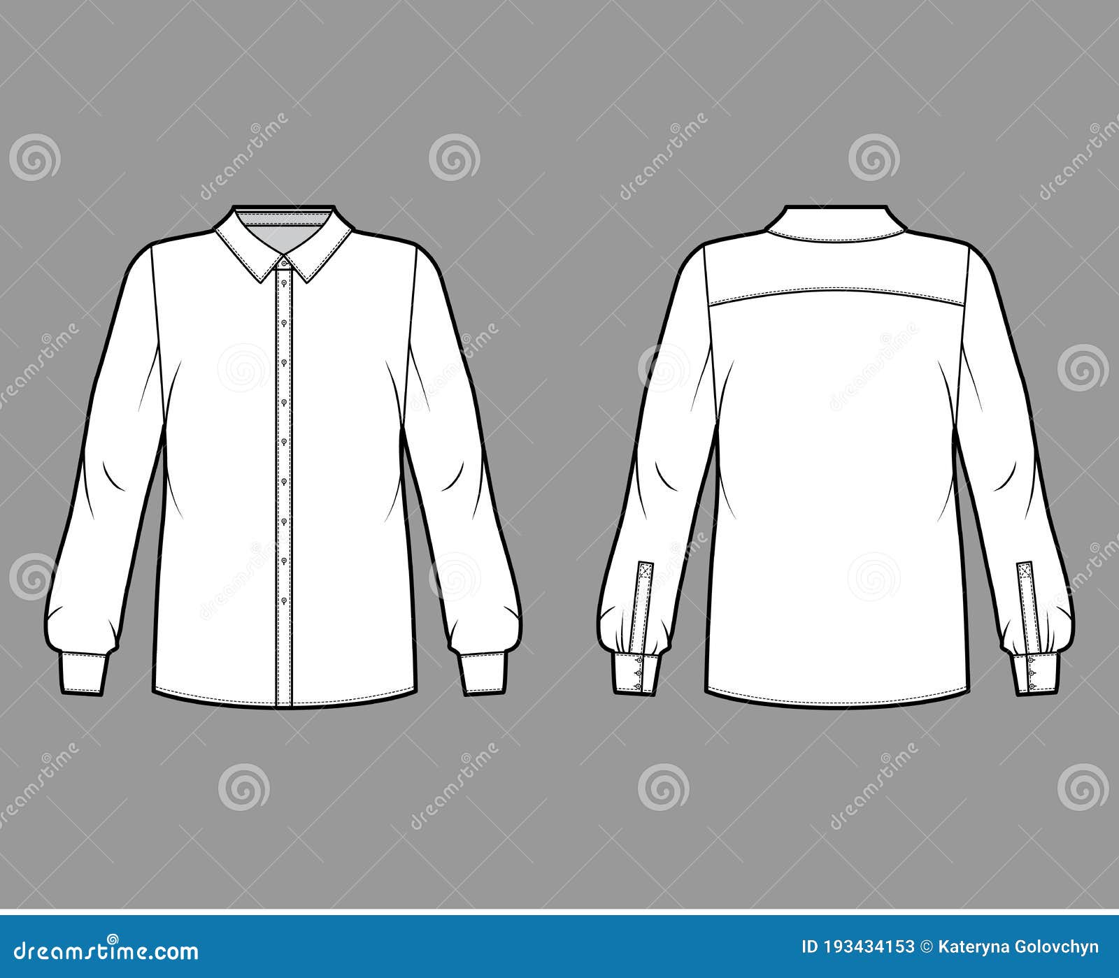 Classic Shirt Technical Fashion Illustration with Basic Collar with ...