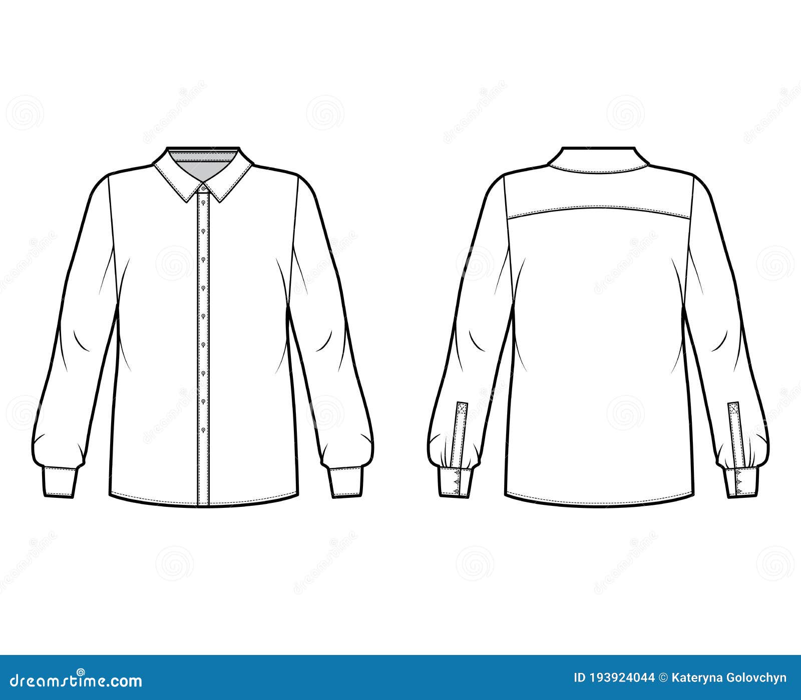 Classic Shirt Technical Fashion Illustration with Basic Collar with ...