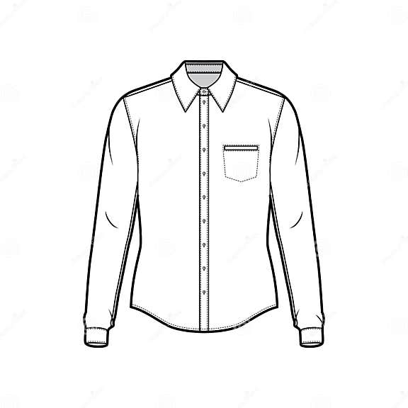 Classic Shirt Technical Fashion Illustration with Long Sleeves with ...