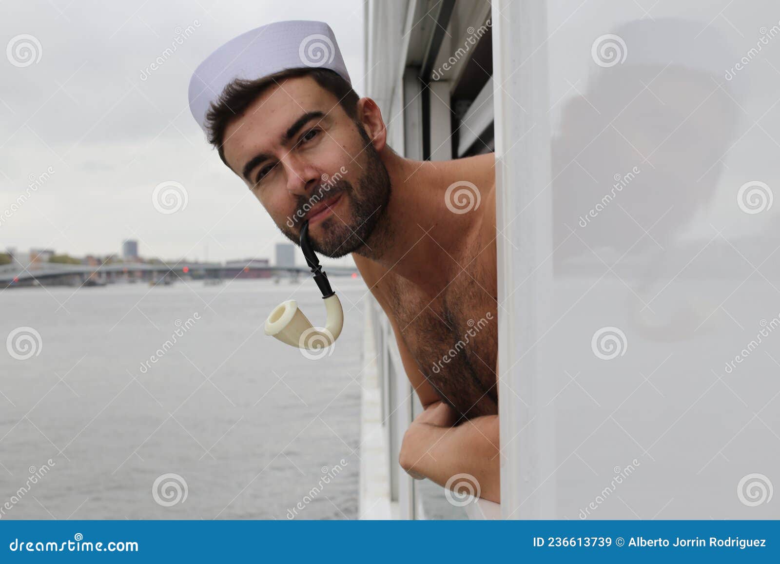 Classic Shirtless Looking Sailor Smoking with Pipe Stock Image - Image ...