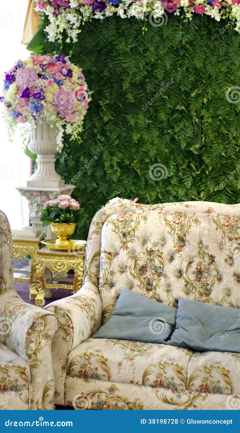 Classic sofa with flower stock photo. Image of couch 38198728
