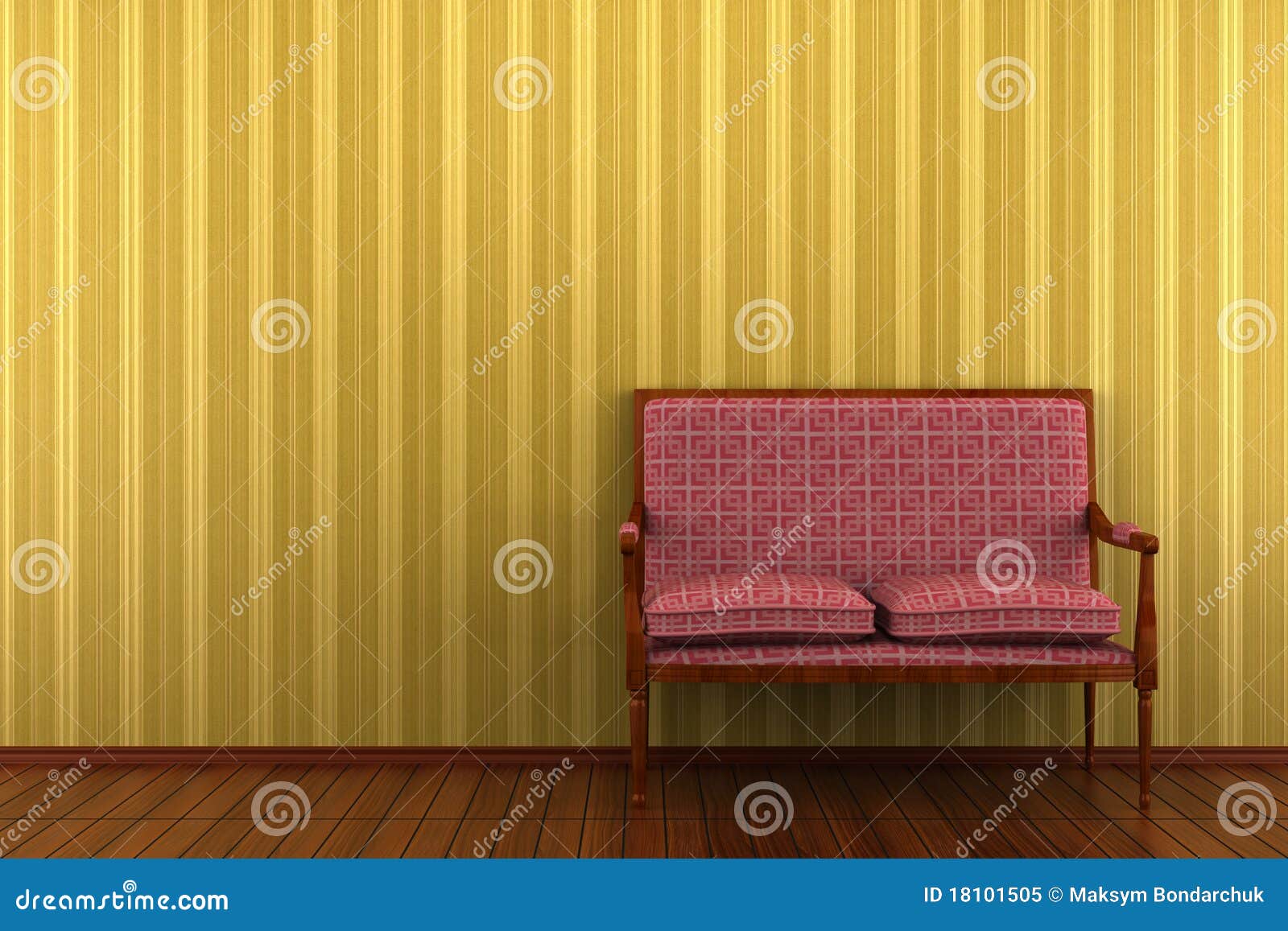 Classic Sofa in Front of Yellow Striped Wall Stock Image Image of
