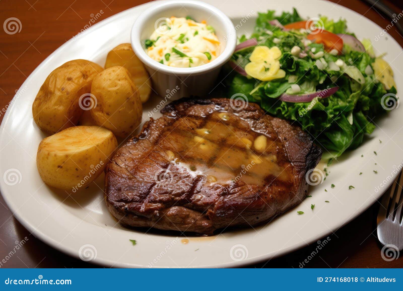 Classic Steak and Potatoes Dinner, with Piping Hot Baked Potato and