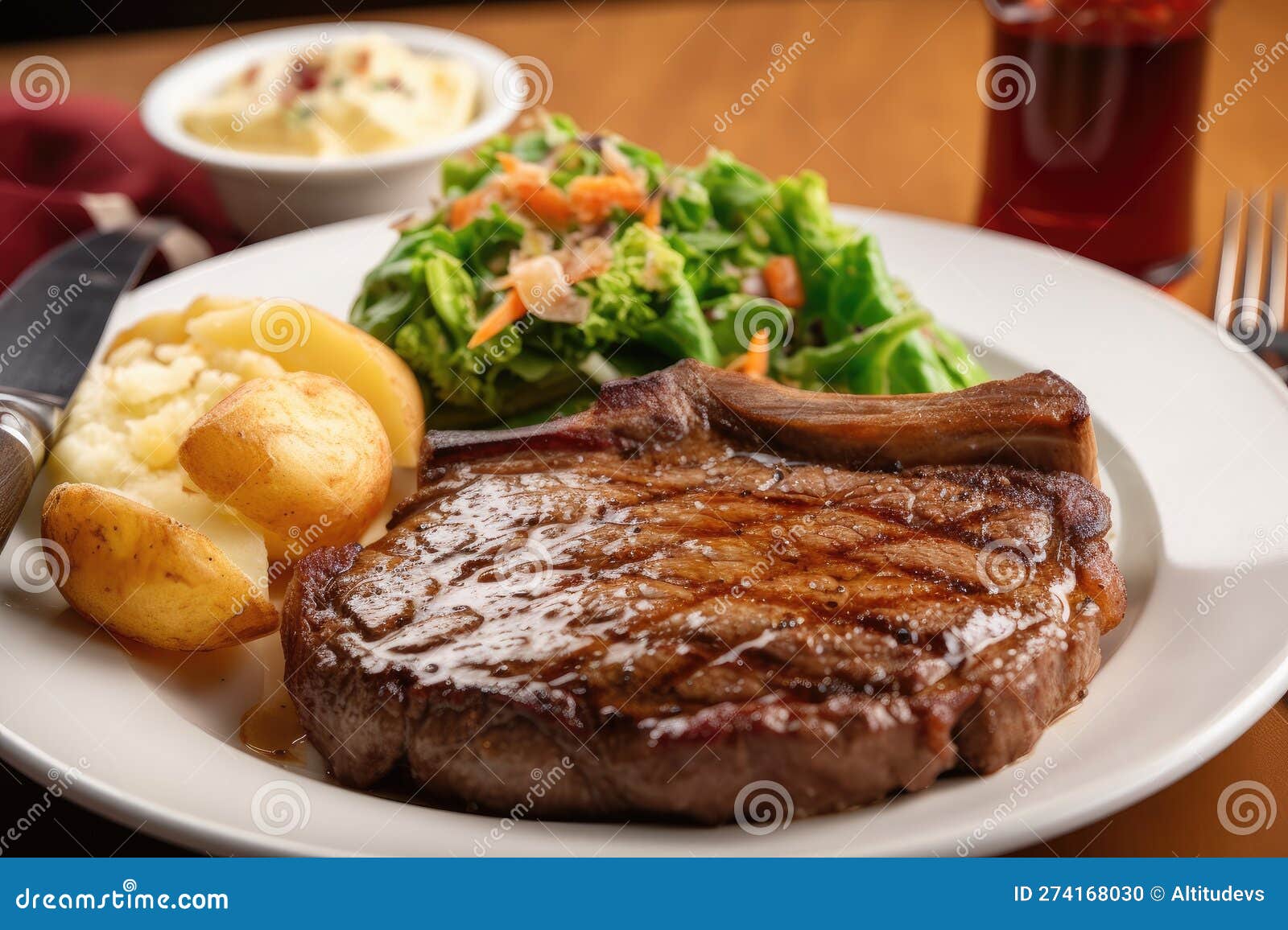Classic Steak and Potatoes Dinner, with Piping Hot Baked Potato and