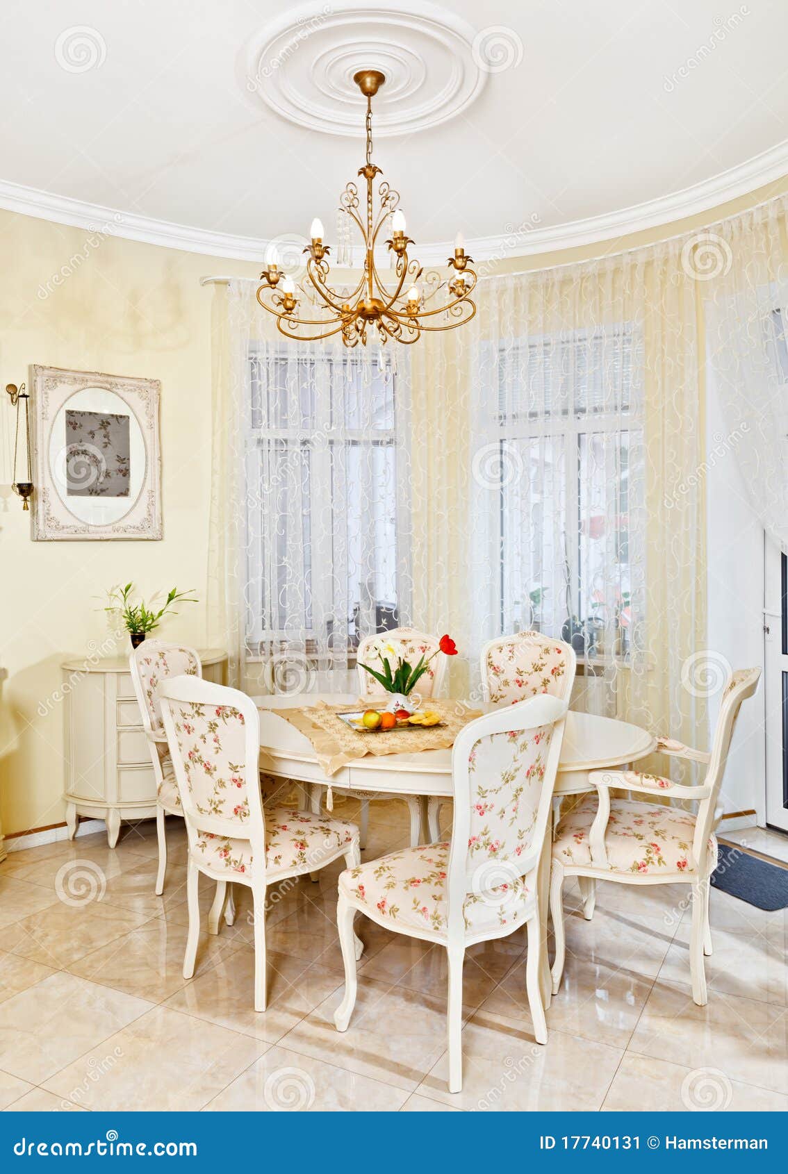 Classic Style Dining Room Interior Stock Image - Image of curtain
