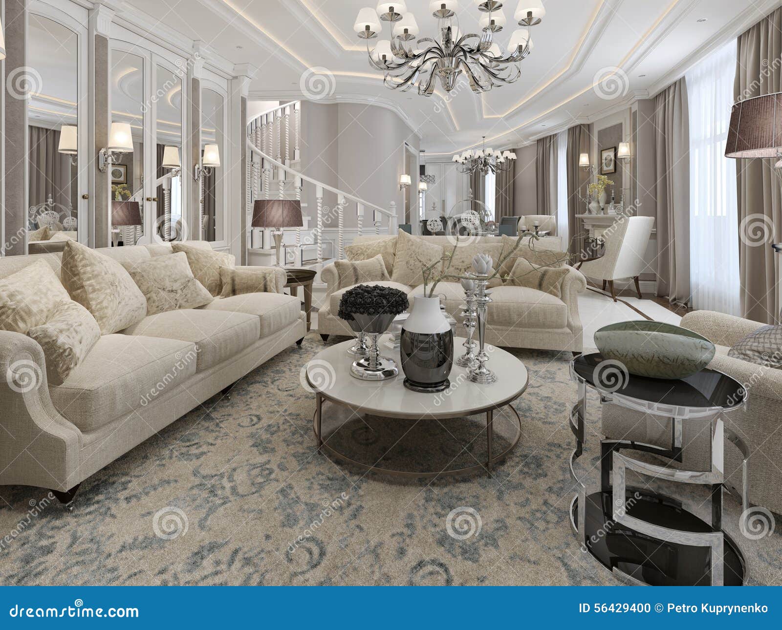 Classic Style Living Room Design Stock Illustration Illustration of