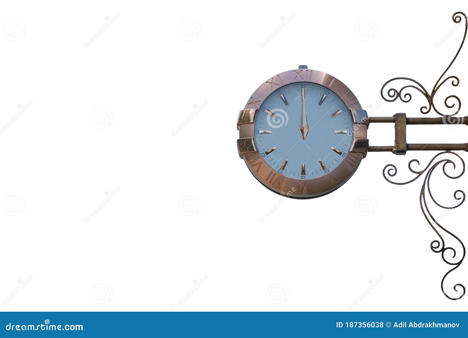 classic style streeet clock. 12 o`clock.