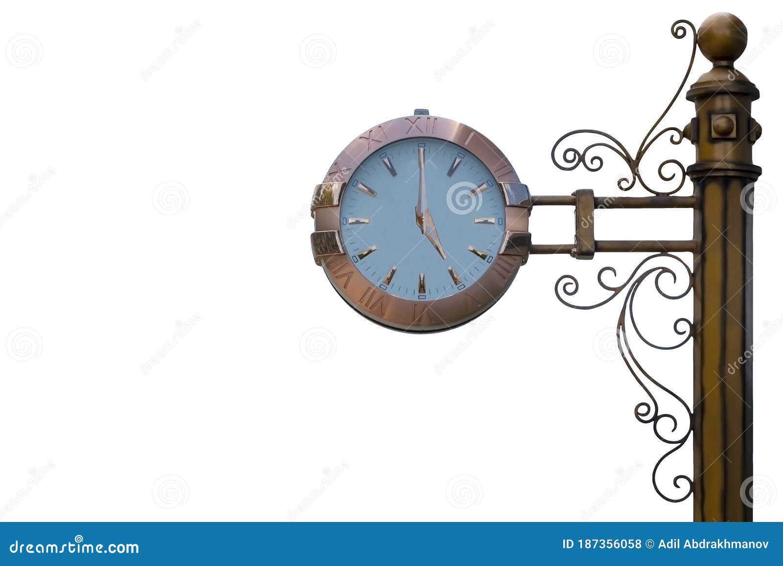 classic style streeet clock. 5 o`clock.