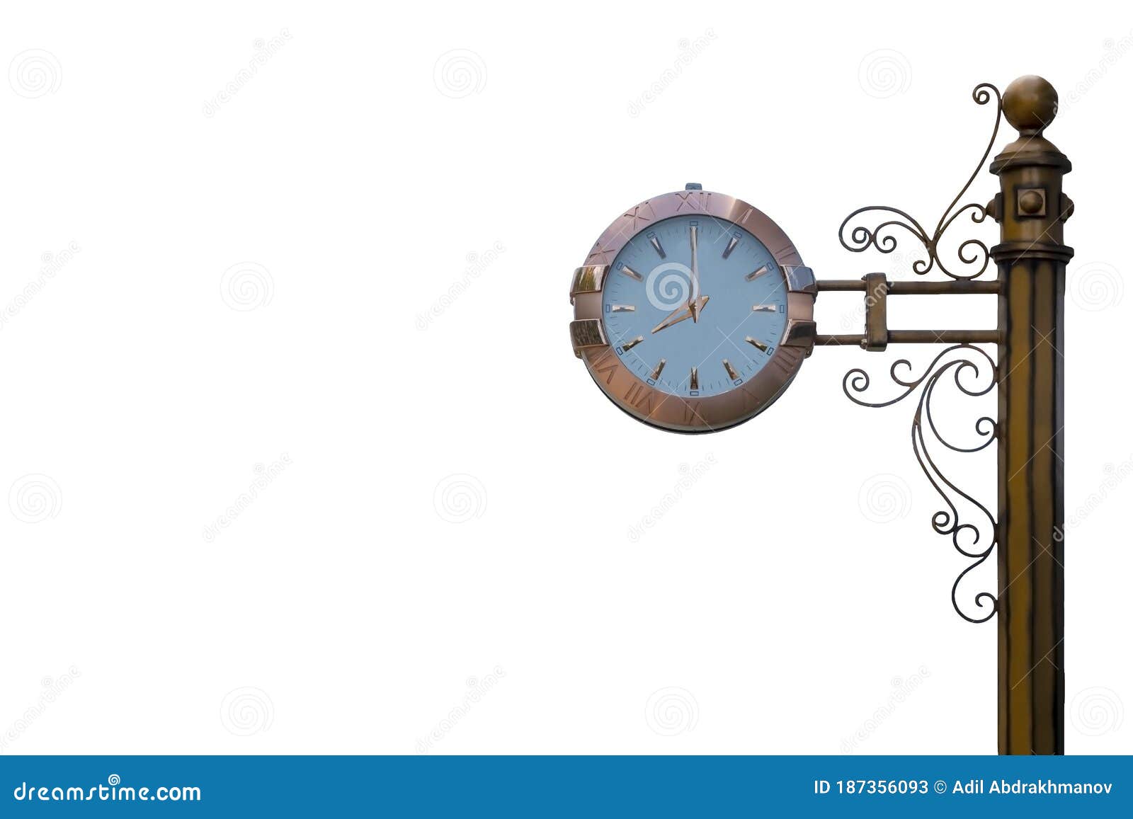 classic style streeet clock. 8 o`clock.