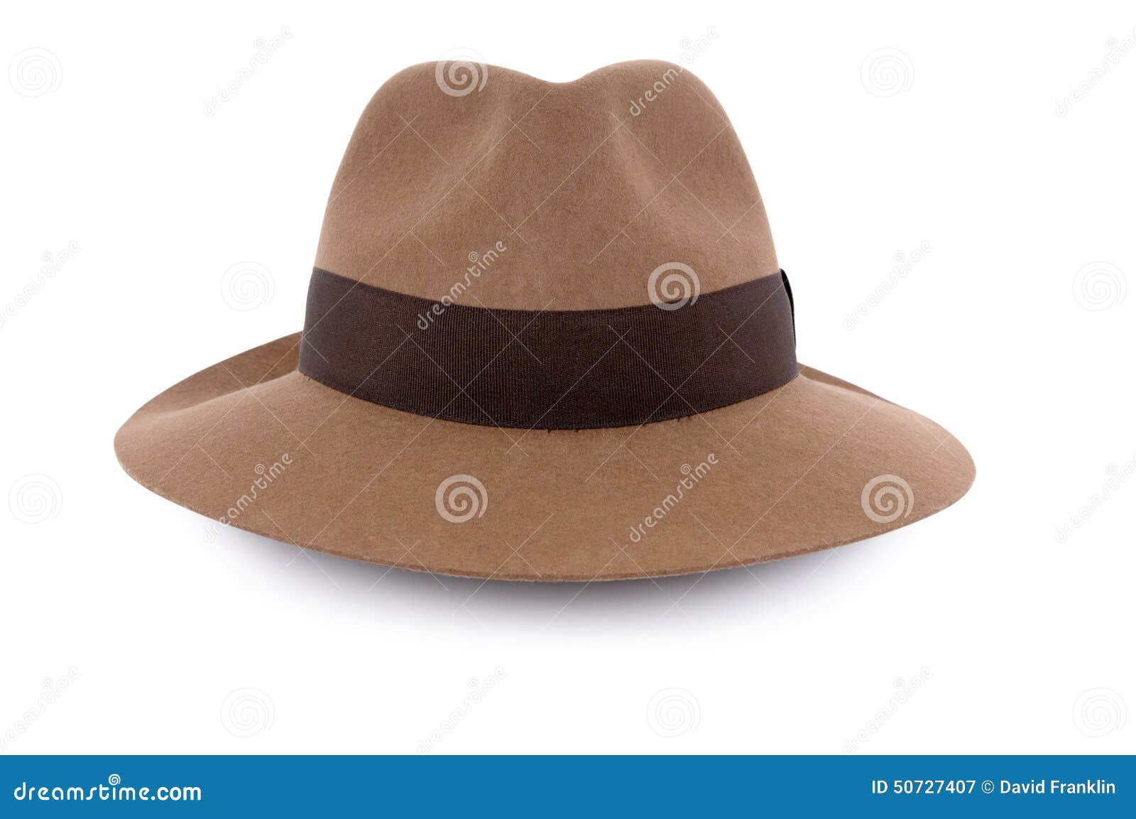 old tan brown felt fedora hat  on white background