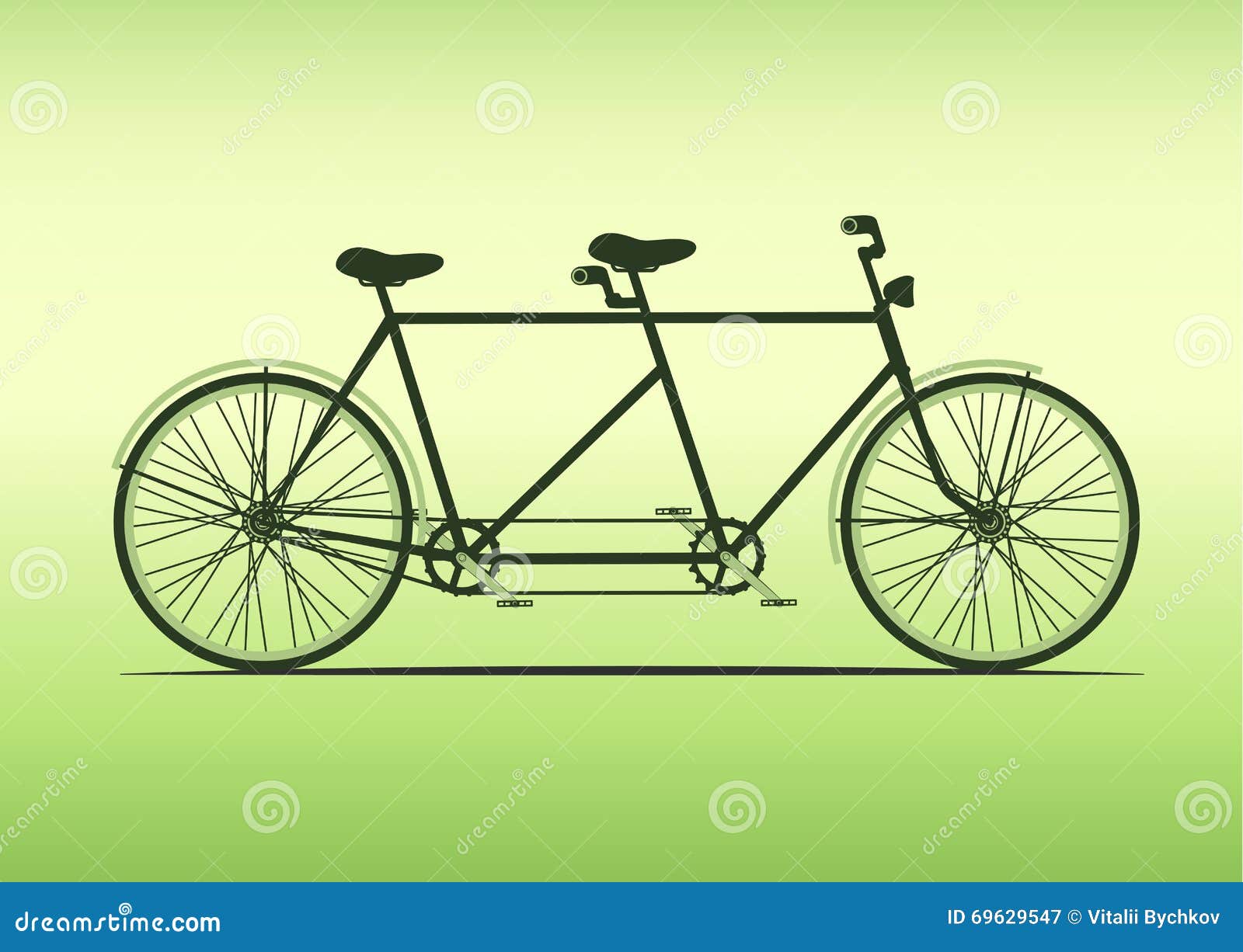Classic Tandem Bicycle Illustration. Ride Together on Tandem, Vector