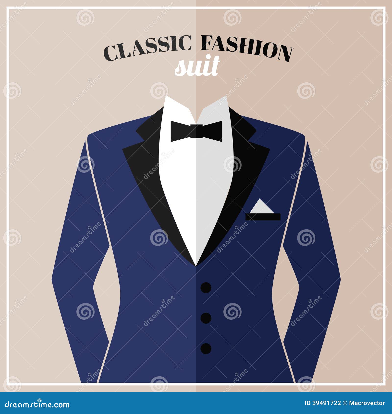 Classic Tuxedo Suit with Bow Stock Vector - Illustration of male, sign