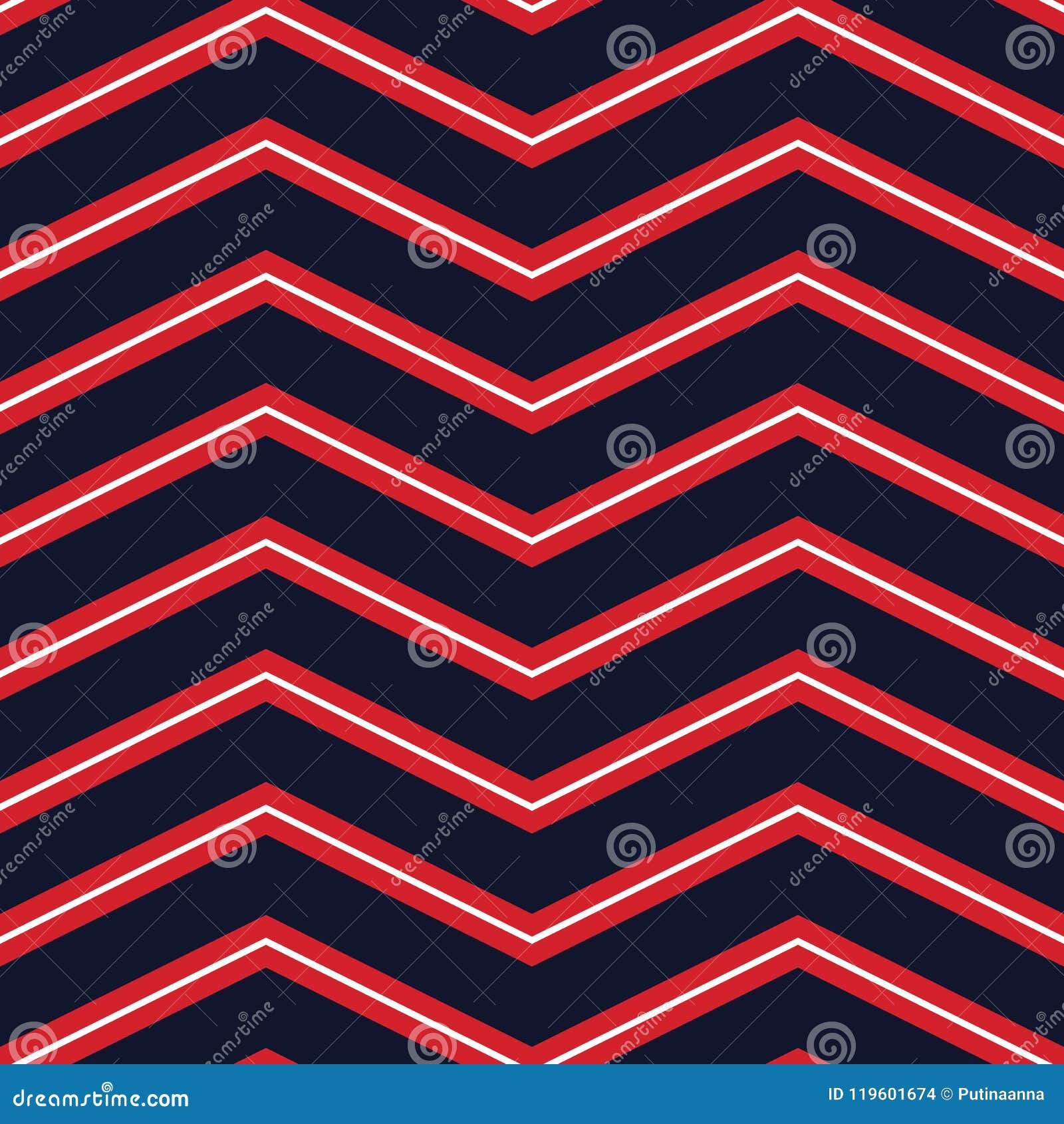 Classic Vector Seamless Pattern with White and Navy Blue Chevrons on a