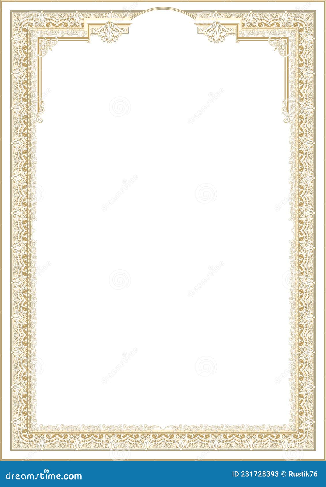 Classic Vertical Certificate Form Gold Stock Illustration